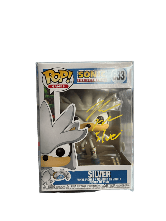 Bryce Papenbrook Signed Silver Sonic The Hedgehog Funko POP 633 JSA COA - NERD BLVD