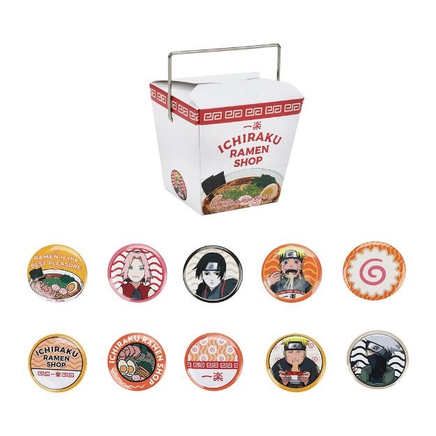 NARUTO ICHIRAKU RAMEN 10 PIECE BUTTON PIN BOX SET - NERD BLVD